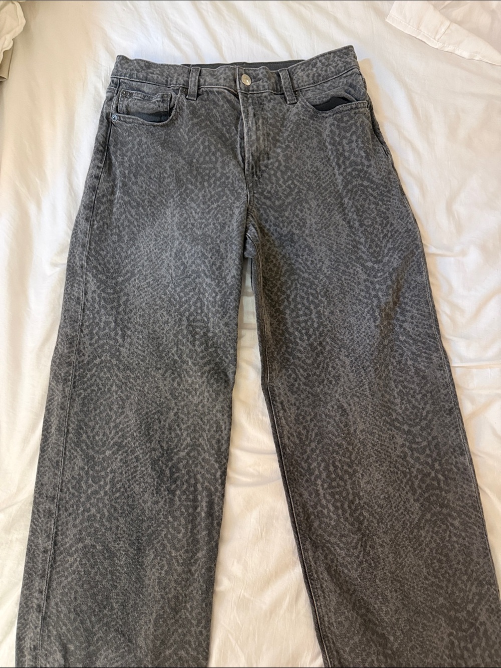 womens Grey Patterned Straight-Leg Jeans